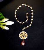 Classic kundan pearl maang tikka with maroon drop charm