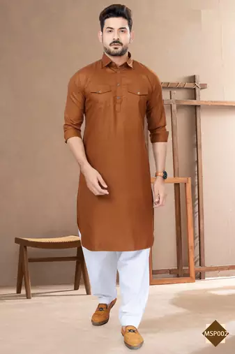 Dark brown cotton plain pathani suits for mens wear