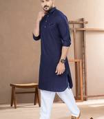 navy blue cotton plain pathani suits for mens wear