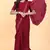Red silk embroidered pre stitched saree with stitched blouse for girls