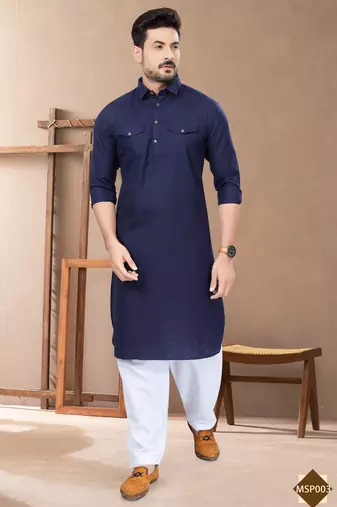 navy blue cotton plain pathani suits for mens wear