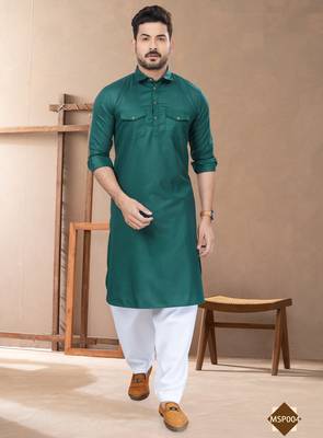Green brown cotton plain pathani suits for mens wear 2