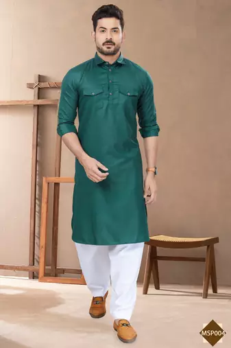 Green brown cotton plain pathani suits for mens wear