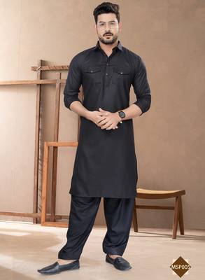 Black cotton plain pathani suits for mens wear 1