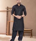 Black cotton plain pathani suits for mens wear