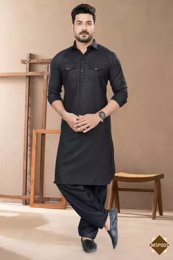 Black cotton plain pathani suits for mens wear