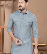 Grey cotton plain pathani suits for mens wear