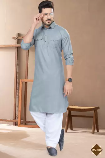 Grey cotton plain pathani suits for mens wear
