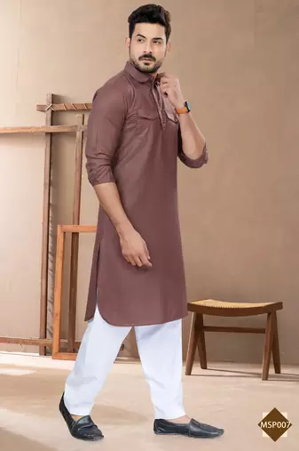 Light brown cotton plain pathani suits for mens wear