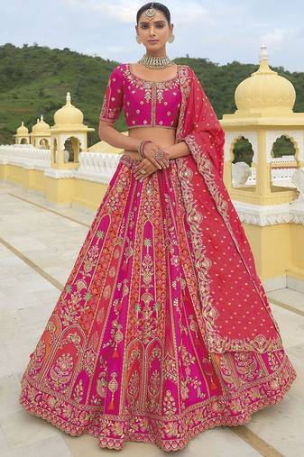 Rani Pink silk Bridal Wear Khatli Work Readymade Lehenga Choli