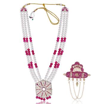 Pearl-Beaded Dulha Moti Mala Haar Necklace With Elegant Brooch 1