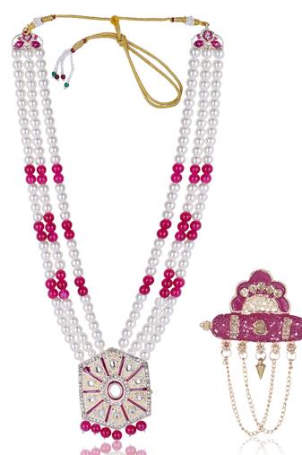 Pearl-Beaded Dulha Moti Mala Haar Necklace With Elegant Brooch