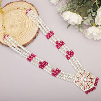 Pearl-Beaded Dulha Moti Mala Haar Necklace With Elegant Brooch 4