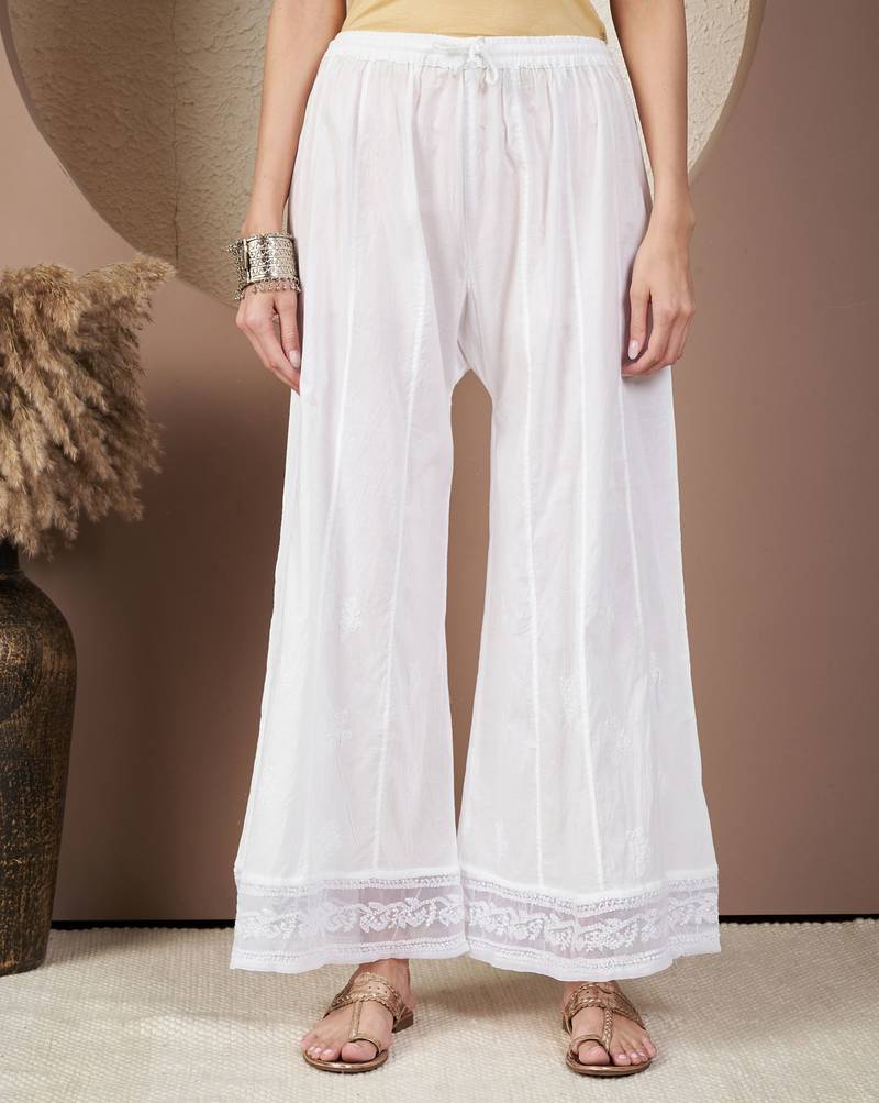 Women white chikankari plazzo