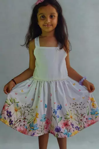 Multicolor rayon printed floral print dress for girls