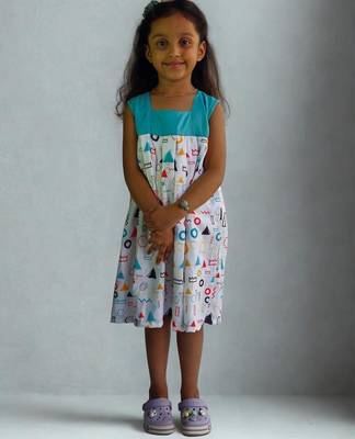 Multicolor rayon printed geometric print dress for girls 1