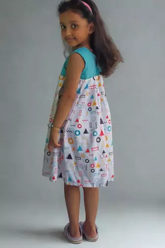 Multicolor rayon printed geometric print dress for girls