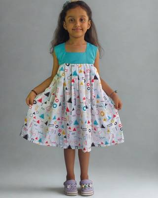 Multicolor rayon printed geometric print dress for girls 3