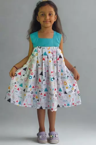 Multicolor rayon printed geometric print dress for girls