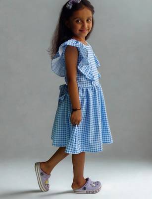 Blue rayon printed dots print dress for girls 3