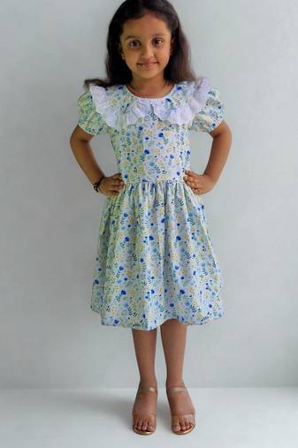 Multicolor rayon printed floral print dress for girls