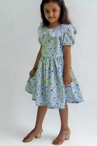 Multicolor rayon printed floral print dress for girls
