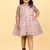 Pink net printed sequins work frock for girls