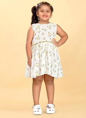 White rayon printed floral print dress for girls 1