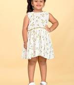 White rayon printed floral print dress for girls