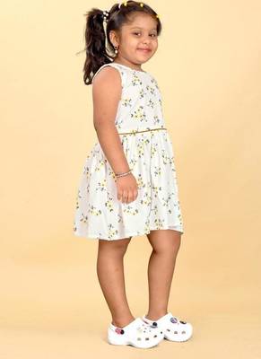 White rayon printed floral print dress for girls 2