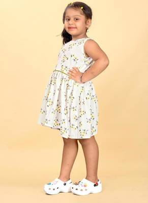 White rayon printed floral print dress for girls 3
