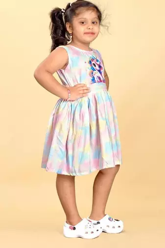 Multicolor rayon printed floral print dress for girls