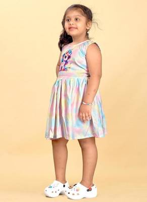 Multicolor rayon printed floral print dress for girls 3