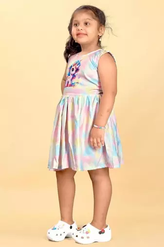 Multicolor rayon printed floral print dress for girls