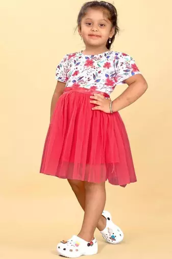 Multicolor rayon printed floral print dress for girls