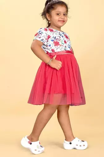 Multicolor rayon printed floral print dress for girls