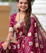 Maroon Swastik and Kalash Design Dola silk blend Saree