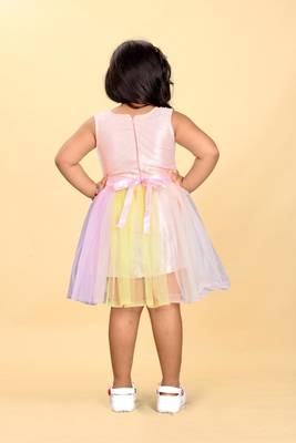 Multicolor net printed stripes print dress for girls 2