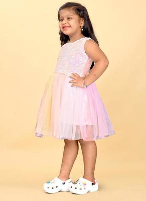 Multicolor net printed stripes print dress for girls 3