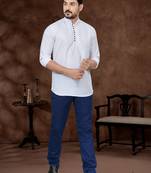 White cotton plain short kurta for mens wear