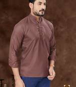 Dark brown cotton plain short kurta for mens wear
