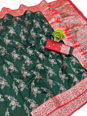 Green Art silk blend saree with blouse 1