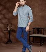Grey cotton plain short kurta for mens wear
