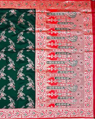 Green Art silk blend saree with blouse 2