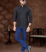 Black cotton plain short kurta for mens wear