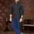 Black cotton plain short kurta for mens wear