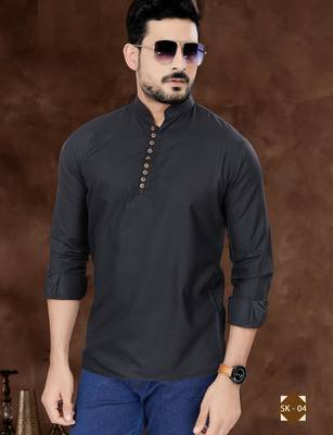 Black cotton plain short kurta for mens wear 2