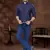 Navy blue cotton plain short kurta for mens wear
