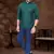 Green cotton plain short kurta for mens wear