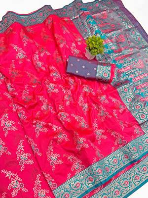 Pink Art silk blend saree with blouse 1